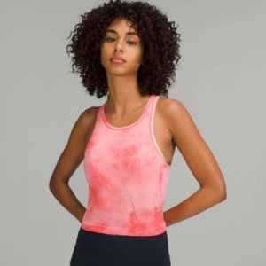 Lululemon Ebb to Street Cropped Racerback Tank Top | Marble Dye Raspberry Cream